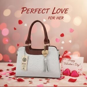 Brown & Off White Embossed Tooled Artisan LEATHER Bag Purse Bolsa Artesanal Tote